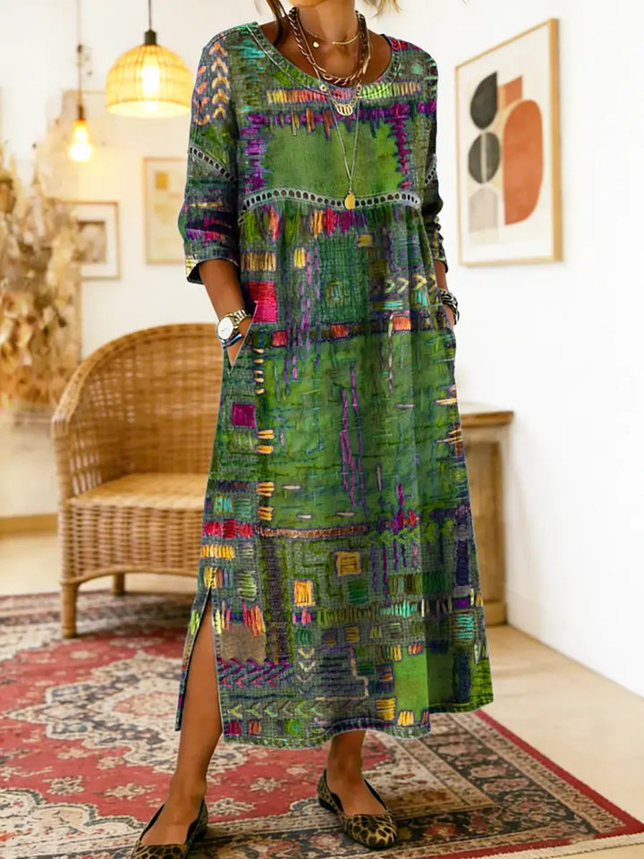 María | Vestido Denim con Patchwork Étnico