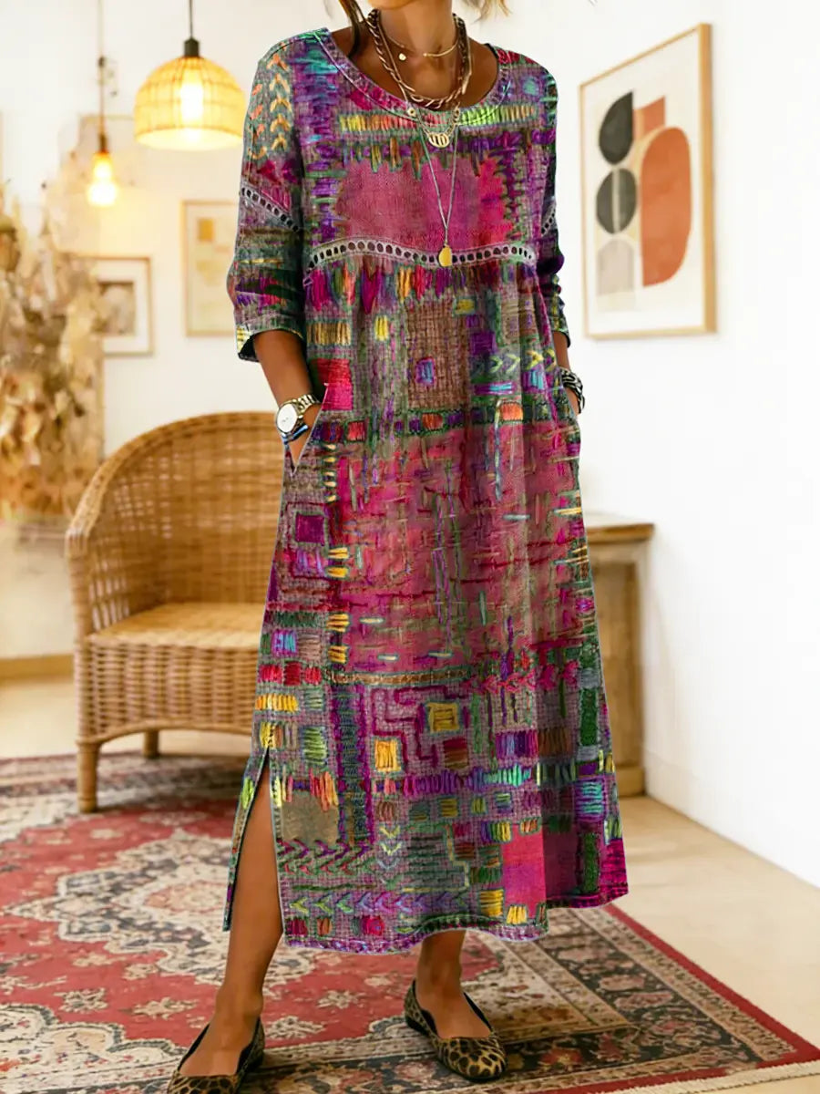 María | Vestido Denim con Patchwork Étnico