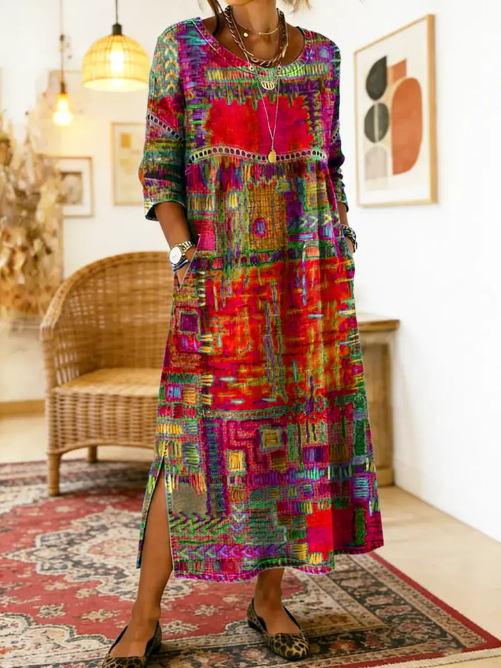 María | Vestido Denim con Patchwork Étnico