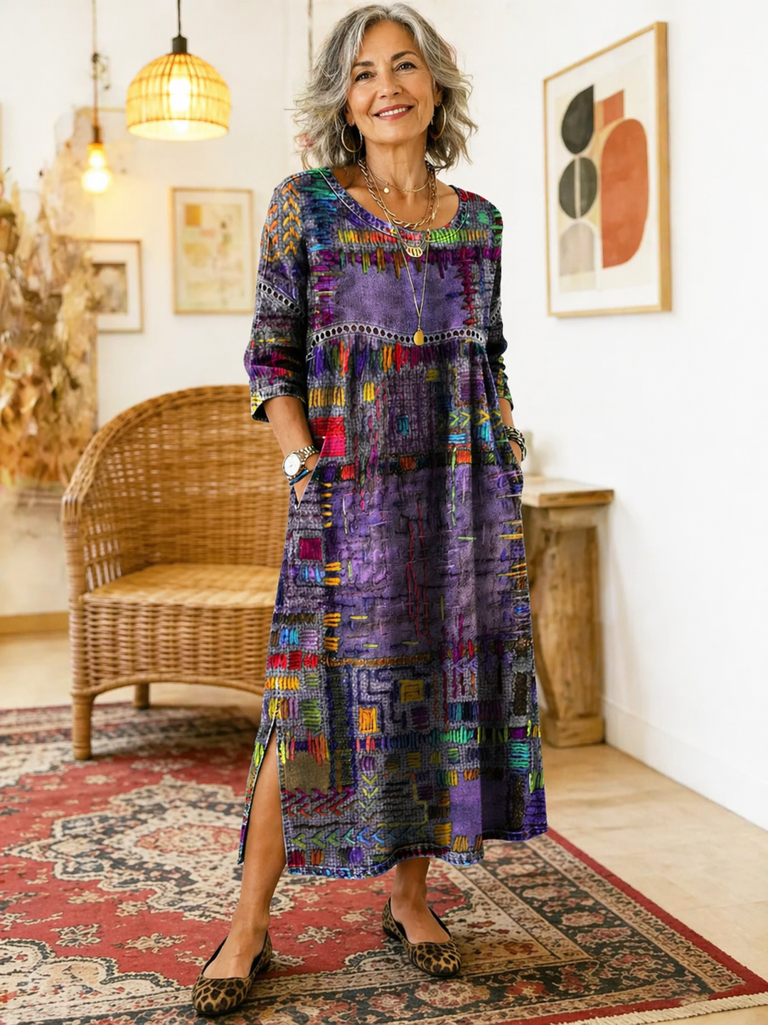 María | Vestido Denim con Patchwork Étnico
