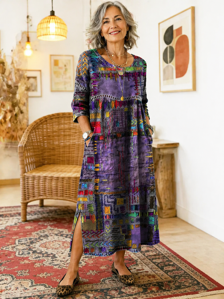 María | Vestido Denim con Patchwork Étnico