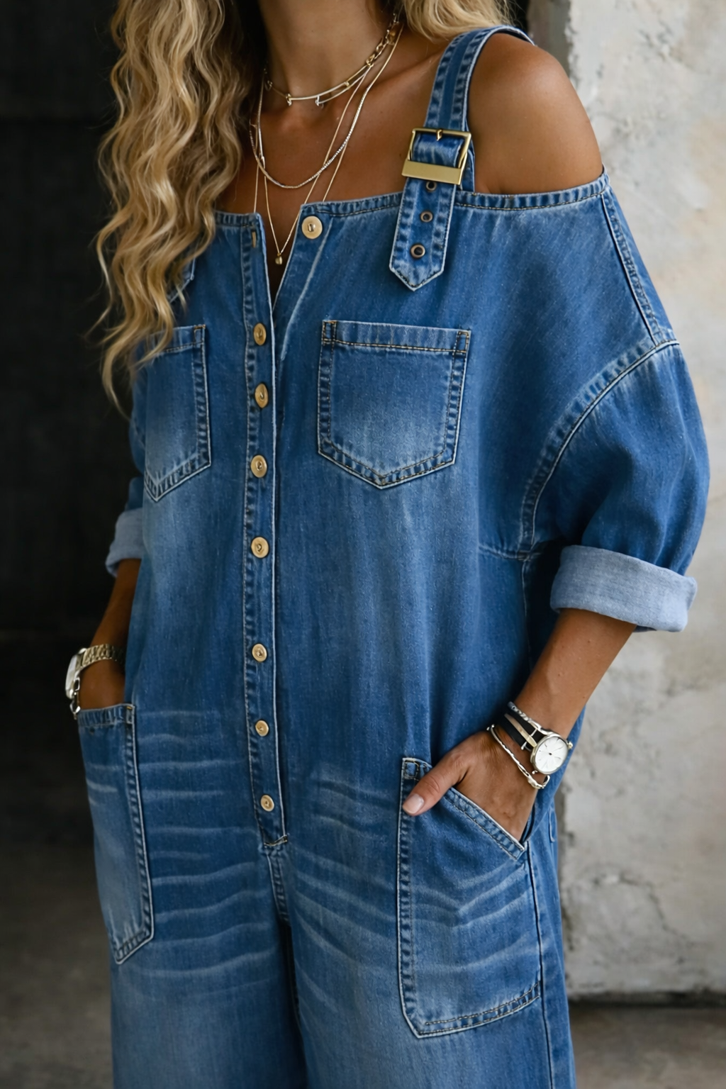 Catalina | Mono Denim con Hombros Descubiertos