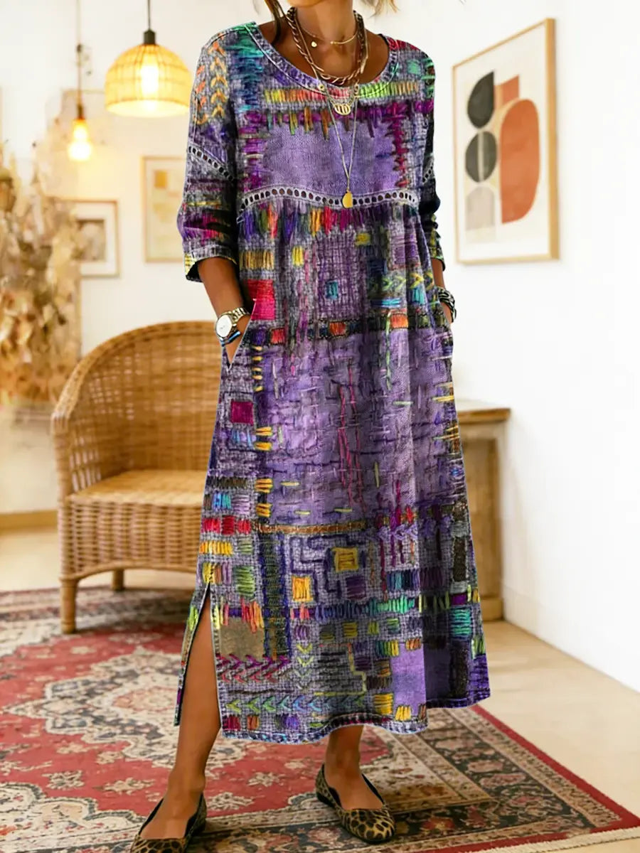 María | Vestido Denim con Patchwork Étnico