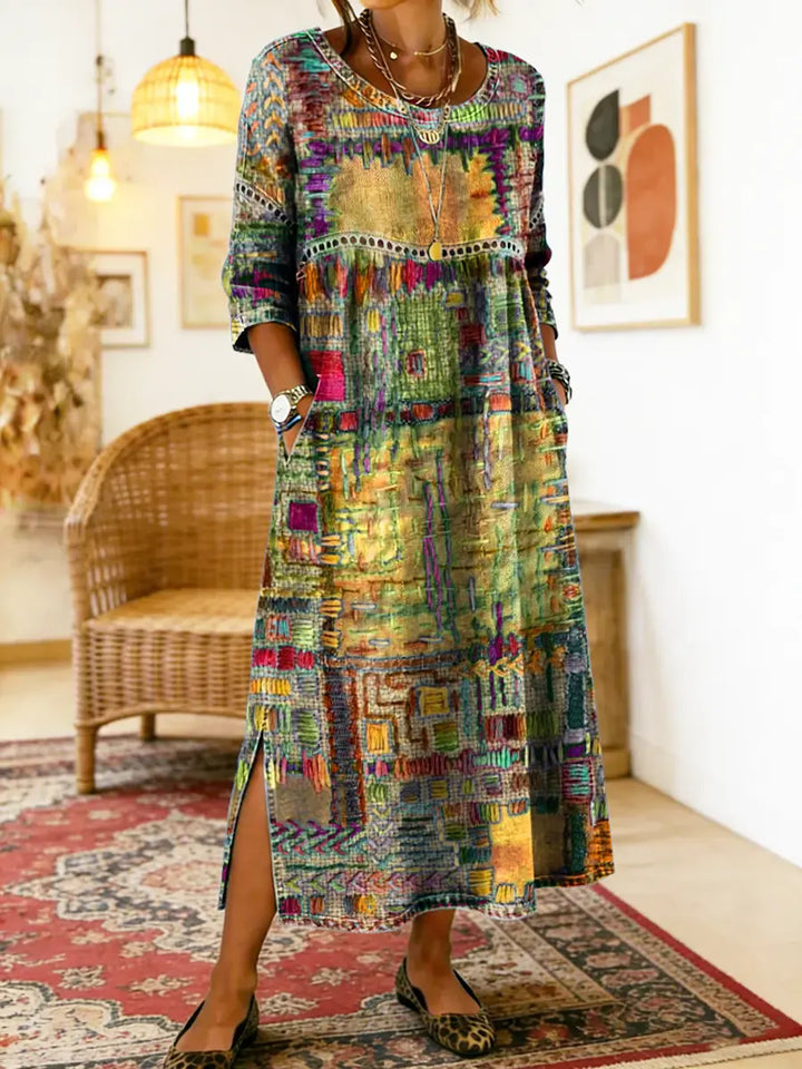 María | Vestido Denim con Patchwork Étnico