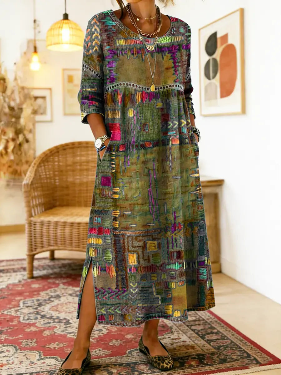 María | Vestido Denim con Patchwork Étnico