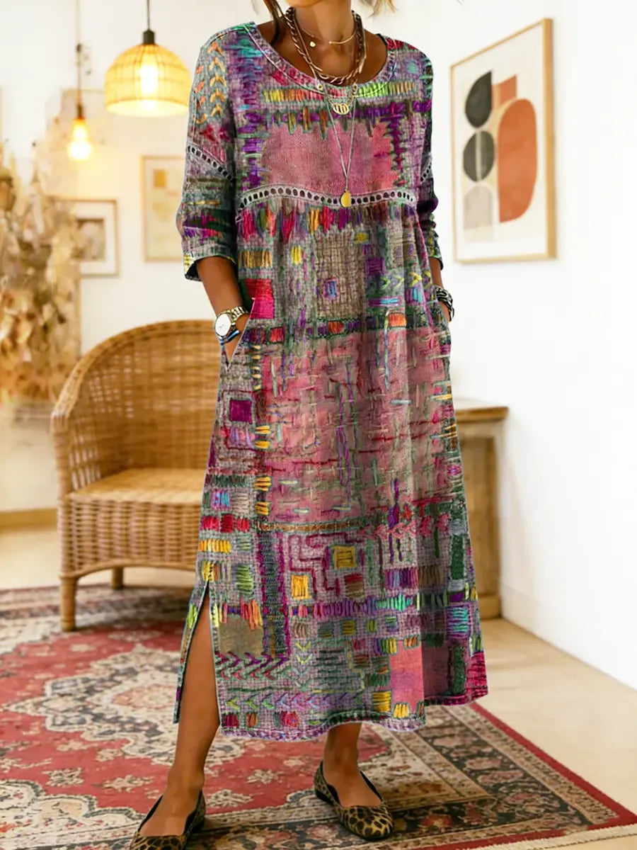 María | Vestido Denim con Patchwork Étnico